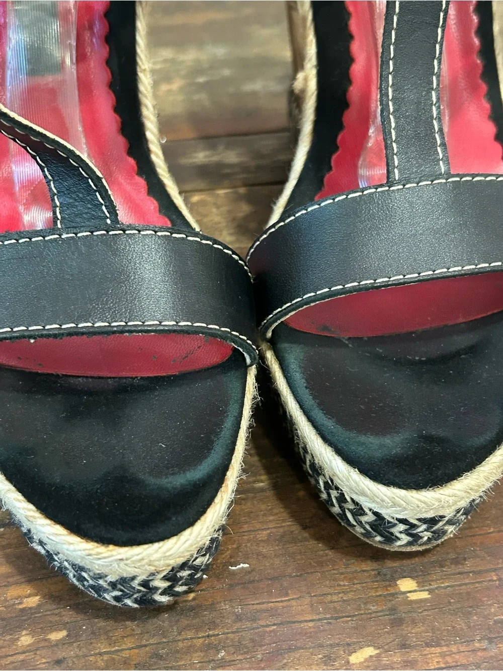 Carolina Herrera leather cork Espadrille wedges black/tan size 8 1/2